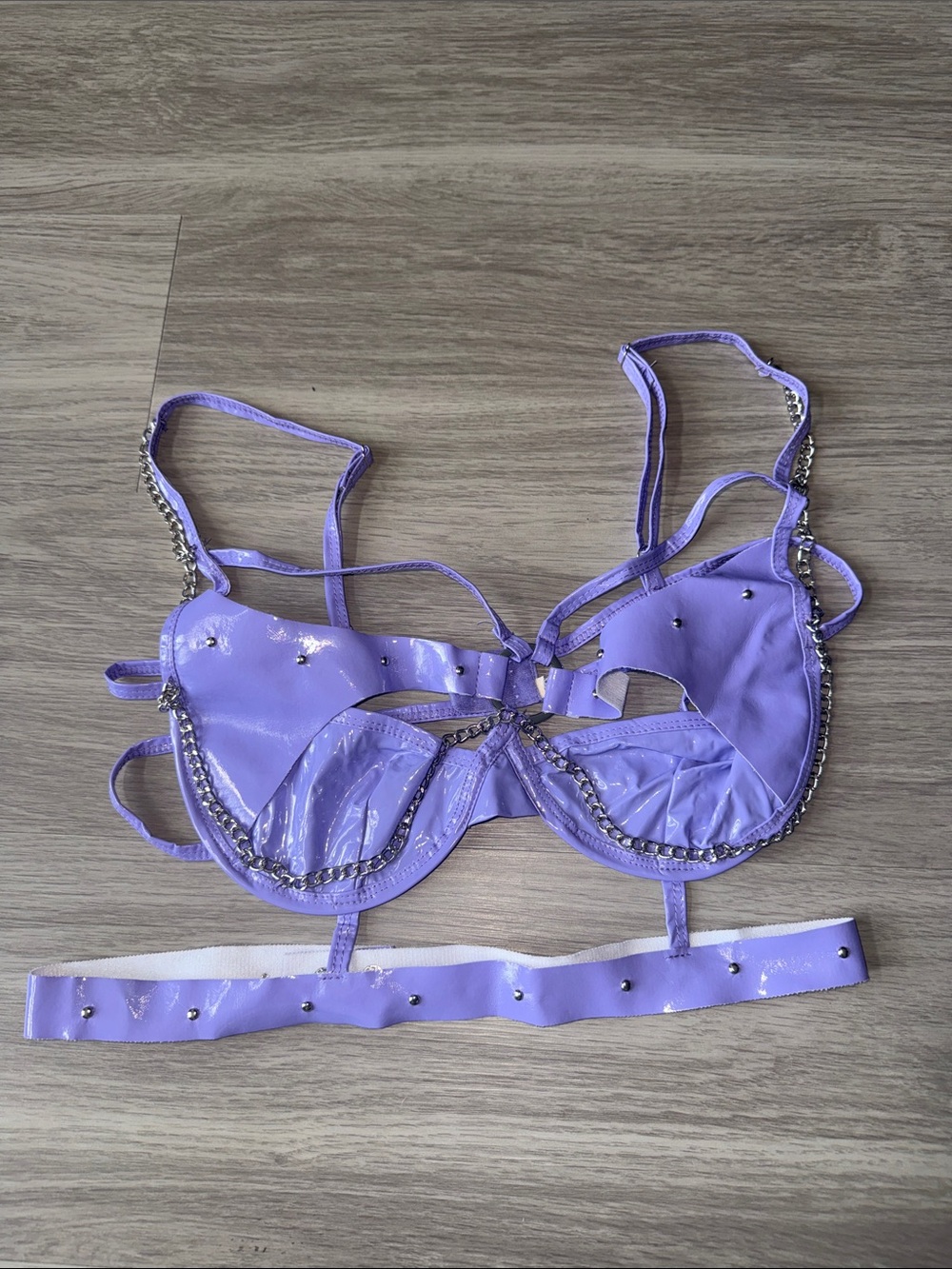 Dolls Kill Lavender Chain-Trim Strappy Bra